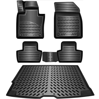 Image de ELMASLINE Lot de tapis en caoutchouc 3D et bac coffre pour Volvo XC 60 (XC60) 2017 2024 Le tunnel central ne convient pas la recharge