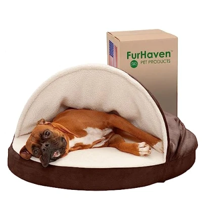 Image de FurHaven Sherpa &amp; Suede Snuggery Lit pour Chien en Mousse à mémoire de Forme Expresso, 88,9 cm