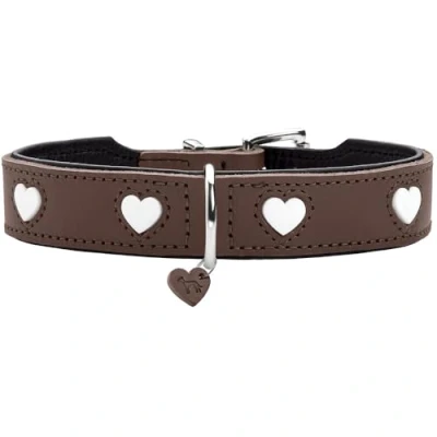 Image de HUNTER Collier pour Chien Love Couleur : Marron/Noir en Cuir de Vachette Souple et Robuste Cœurs Cousus Individuellement Fait à la Main Haut particulièrement Fabriqué