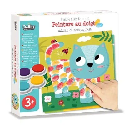Image de Créa Lign&#039; Coffret Loisir Créatif Tableaux Faciles Peinture au Doigt Adorables Compagnons Dès 3 Ans CL160 24,5 x 4,5 cm Multicolore
