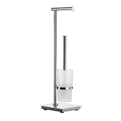 Image de Smedbo FK603 Outline Lite Porte Rouleau de WC/Brosse Toilette Acier Inoxydable/Verre Opale Argent/Blanc 17,5 x 60 cm
