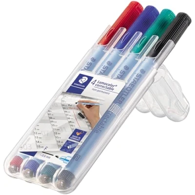 Image de Staedtler 305M WP4 1 Lumocolor Lot de 4 feutres effaçables pour rétroprojecteurs