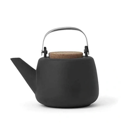 Image de Viva Scandinavia Théière en porcelaine avec poignée, infuseur acier inoxydable, bec anti gouttes, thé vrac, à feuilles 1.2 L, noir mat