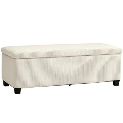 Image de Banc de rangement bout lit HOMCOM en velours côtelé avec couvercle pour salon, chambre, entrée 112 x 42 40 cm beige