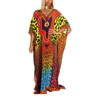 Image de YOUKD Motif Ethnique Caftan Boho Robe col en V Homewear Grande Taille pour Les Femmes