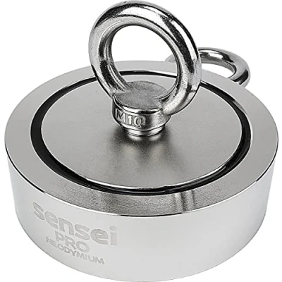 Image de SENSEI Aimant en Néodyme Double Face 350 kg N52 à Deux Anneaux Ø9,4 x H2,8 cm