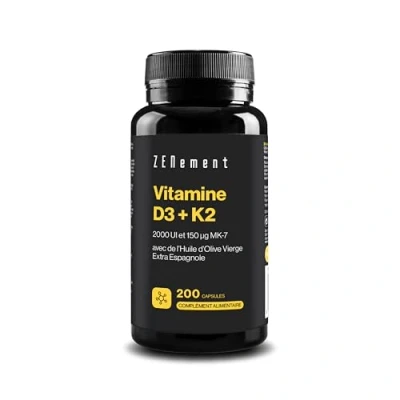 Image de Vitamine D3 K2 avec de l&#039;Huile d’Olive Vierge Extra Biologique 2000 UI et MK7 (Ménaquinone) 150 μg Dosage Élevé Pour les Os, Muscles &amp; le Système Immunitaire