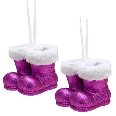 Image de Christmas Concepts® Lot de 2 à 10 cm (4&quot;) Bottes père Noël Suspendre Paillettes avec Bordure en Fourrure Blanche Bordures d&#039;arbre Noël/Boules (Violet)