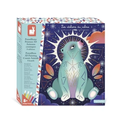 Image de Janod Coffret 8 Tableaux Peinture Relief aux Effets 3D Coloriage en Pointillés &amp; 5 Couleurs différentes DIY Les Ateliers du Calme Kit Loisir Créatif Enfant Dès Ans J09168, Bleu, Orange
