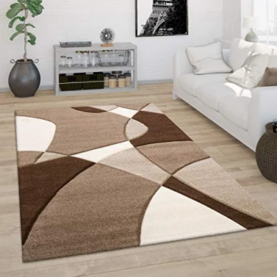 Image de Paco Home Tapis De Salon Poil Ras Moderne Look 3D Découpe Contour Motif Abstrait, Dimension:80x150 cm, Couleur:Marron