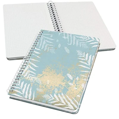Image de SIGEL JN614 Jolie Carnet de notes à spirale, Heavenly Leaves, pointillés (réglure dot), 100 g/m², 16,2 x 21,5 cm, couverture rigide, 120 pages, bleu clair, blanc, gold