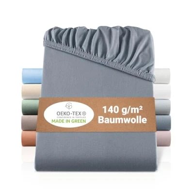Image de BaSaTex Drap housse en jersey bio 140 x 200 cm 100 % coton certifié GOTS 160 Couleur : anthracite