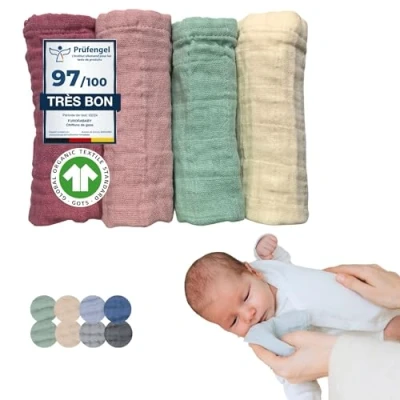 Image de Flora Furora debarbouillette Bebe, Lange Bébé 25x25 cm Petit Mousseline (très Doux) de Coton Organique (Oeko TEX 100 + GOTS) Bebe Change Carre Lavable, Mousselines Serviette: Lavable a 60