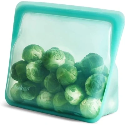 Image de Stasher Sacs en Silicone Réutilisables Pour Conservation Des Aliments, Stand Up Mid Bag, Aqua, Chaleur, Lave vaisselle &amp; Congélateur, Écologique, Sac à Lunch Portable, Sans Fuite, BPA, 1,6 L