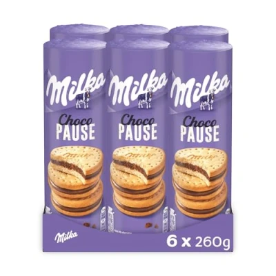 Image de Milka Choco Pause Lot de 6 Rouleaux Biscuits Fourrés au Chocolat Lait Gourmands et Croustillants Idéal pour le Goûter des Enfants 6x260g