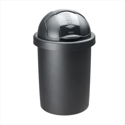 Image de Rotho Roll Bob Poubelle Ronde 30L avec Couvercle, Plastique (PP) sans BPA, Noir, (35,5 X 35,5 59,5 cm)