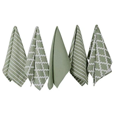 Image de Penguin Home® Ensemble de 5 torchons 100% Coton Doux, résistant et Super Absorbant Design Vert Sauge élégant avec Plusieurs Motifs Lavable en Machine 65 x 45 cm 3303