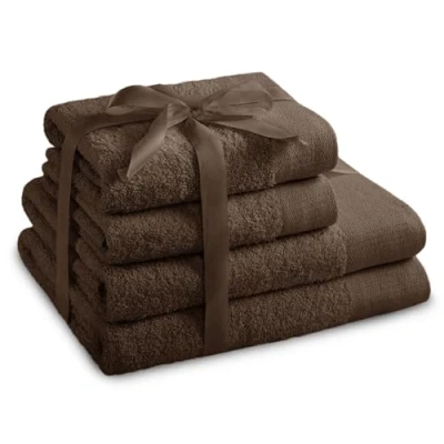 Image de AmeliaHome Lot de 2 Serviettes Toilette Marron 50 x 100 cm et Bain 70 140 100% Coton Absorbant Chocolat Amari