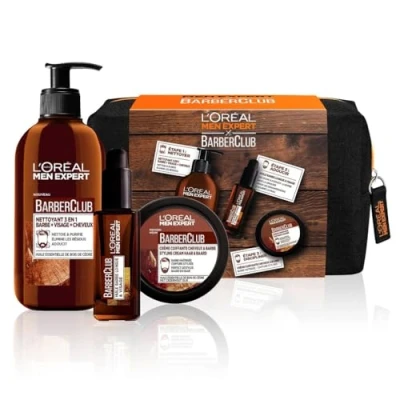 Image de L&#039;Oréal Men Expert BarberClub Trousse Barbe + Visage Cheveux pour Homme Nettoyant 3 en 1 Huile Longue Crème Coiffante À l&#039;Huile Essentielle de Bois Cèdre Coffret Produits