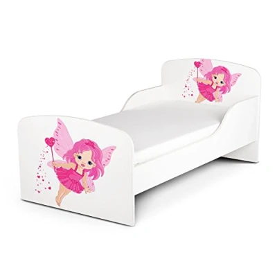 Image de Leomark Moderne Lit d&#039;enfant Toddler avec Matelas Couleur Blanc Motif: La Fé Chambre pour Les Enfants Meubles Confortable Fonctionnel Simple Zone de Couchage 70/140 cm