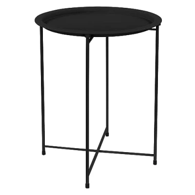 Image de ML Design Table d&#039;Appoint Ronde Ø 43 cm x H 52 cm, en Métal Revêtu par Poudre, Noir, Bout de Canapé, Basse Nuit, Style Industriel, pour Intérieur/Extérieur, Construction Solide et Stable