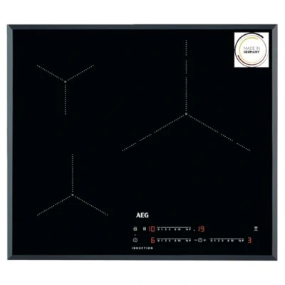 Image de AEG IKB63435FB Plaque à induction, biseautée, 3 zones de cuisson, 60 cm, système Hob2Hood, fonction PowerBoost, commandes tactiles indépendantes, chauffage rapide, pause, série 3000, noir
