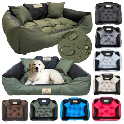 Image de KING DOG Lit pour Moyen Chiens M 75x65 cm Personnalisé Nom du Chien Coussin imperméable Canapé adapté au Lavage Moelleux et Douillet, Super Doux Made in EU Vert