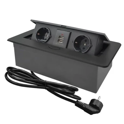 Image de CHENGPI Bloc Multiprise Escamotable pour Encastrer, Plan de Travail,Bureau Prise Pop up caché avec 2 Prises et Ports USB Connection Box
