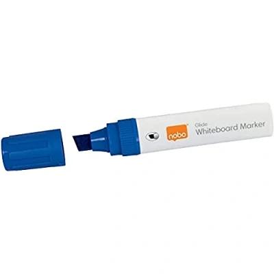 Image de Nobo Marqueurs Effaçables à Sec Glide pour Tableau Blanc, Pointe Biseautée Large 10mm, Lot de 4, 1915389, Bleu