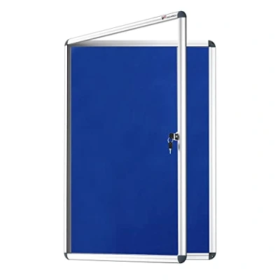 Image de VIZ PRO Tableau d&#039;affichage verrouillable inviolable Bleu cadre en aluminium, 90x60cm