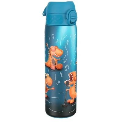 Image de ION8 Gourde Inox, 600ml, Anti Fuite, Facile à Ouvrir, Verrouillage Sécurisé, Lavable au Lave Vaisselle, Poignée de Transport, Durable, Acier Inoxydable, Motif 3D Bande Dinosaure