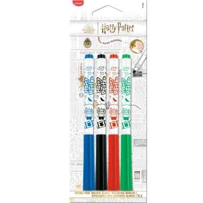 Image de Maped 4 Marqueurs Fins Effaçables Markerâ™Peps Feutres Ã Sec Harry Potter Ardoises Et Tableaux Blancs Couleurs : Bleu, Vert, Rouge Noir