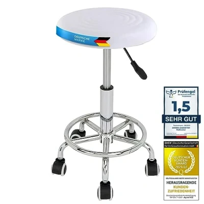 Image de Ergonomie tabouret de travail enroulable pivotant bar cabinet hauteur réglable (Blanc)