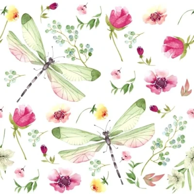 Image de Lot de 20 serviettes en papier avec motif floral et libellules sur la mer fleurs Convient également pour le découpage technique des 33 x cm