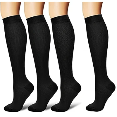 Image de 4 Paires Chaussettes de Contention pour Hommes et Femmes Circulation Compression médical 15 20 mmHg Professionnelle Soutien Lors des Vols ou Voyages Unisex Anti thrombose Varices Noir
