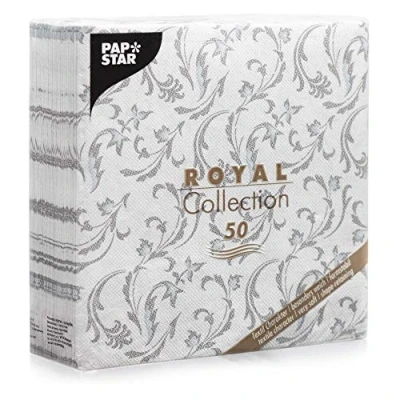 Image de Papstar 50 Serviettes Royal Collection Pliage 1/4 40 cm x Gris damascato, # 85005