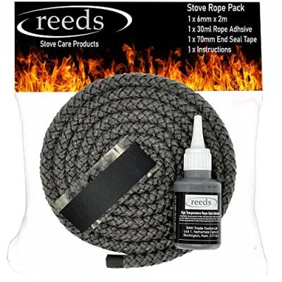 Image de Noir Réchaud kit Corde 6 mm x 2 m de long avec tiges adhésif conduits en verre joints porte