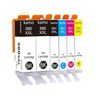 Image de Kamo 580XXL 581XXL Compatible avec Canon CLI 581 PGI 580 XXL Cartouche (Noir Cyan Magenta Jaune, 6 Pack), pour Pixma TR7550 TR8550 TS705 TS6150 TS6151 TS6250 TS6251 TS6350 TS6351 TS8150 TS8151