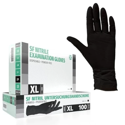 Image de Gants en nitrile Boîte de 100 pièces (XL, Noir) d&#039;examen jetables, sans poudre, latex, non stériles, médicaux, tatouage, gants, à usage unique
