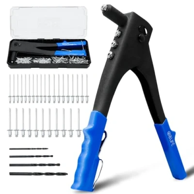 Image de CCLIFE Pince à Riveter Professionnelle Riveteuse Manuelle Rivet Aveugle 4 HSS Perceuses 200 Pièces Rivets 2,4mm 3,2mm 4mm 4,8mm Pistolet Interchangeable Buses Pop