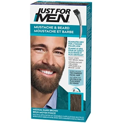 Image de Just For Men Formule, Brun Moyen Foncé, Coloration Moustache Et Barbe Homme, Élimine Les Poils Blancs Pour Un Résultat Plus Épais, Avec Pinceau Applicateur, Rapide Facile, M40