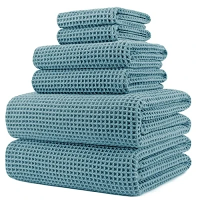Image de Polyte 6 Serviettes de Bain en Microfibres sèche Rapidement/ne Peluche Pas Tissu alvéolé Vert Assortiment différentes tailles/152 x 76,2 cm