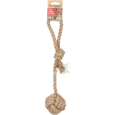 Image de Flamingo Jouet pour Chien Chanvre Kush Corde à Tirer avec Balle Brun 38x9x8cm poignée Prévient la Plaque Dentaire Masse Les gencives 100% Naturel