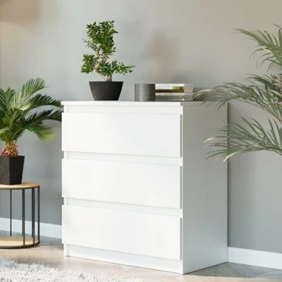 Image de Home Collective Commode à 3 tiroirs En bois avec Buffet haut Pour chambre coucher, salon, couloir, bureau Organiseur 70 x 76 40 cm Blanc