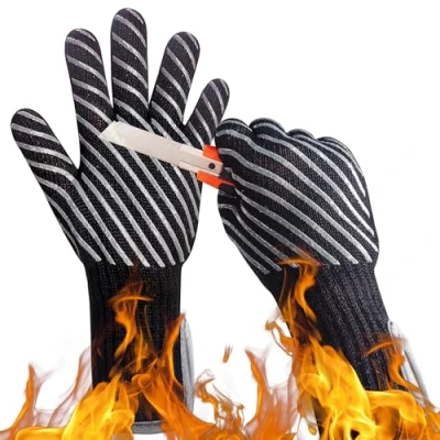 Image de HandLove gants de barbecue en aramide résistants à la chaleur jusqu&#039;à 800 C, four, ignifuges, barbecue, cuisine, doublure coton, 1 paire, taille S