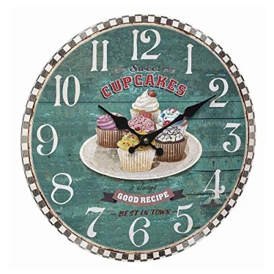 Image de TFA Dostmann Horloge Murale analogique Vintage 60.3045.13, avec Motif Cupcake, Design rétro, 33 cm de diamètre, Vert, en Bois d&#039;ingénierie