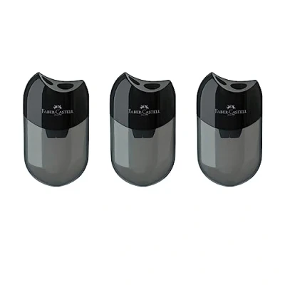 Image de Faber Castell 205005 Double taille crayon 183500, couleur du boîtier: noir/transparent, lot de 3