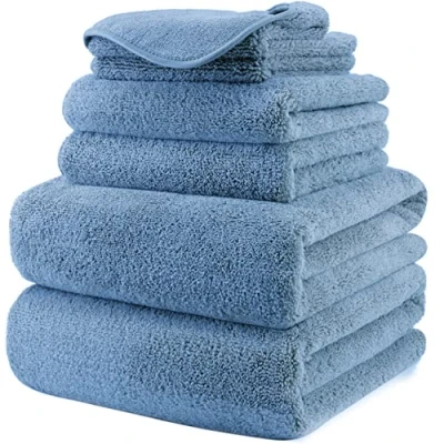 Image de Polyte 6 Serviettes de Bain en Microfibres sèche Rapidement/ne Peluche Pas Bleu