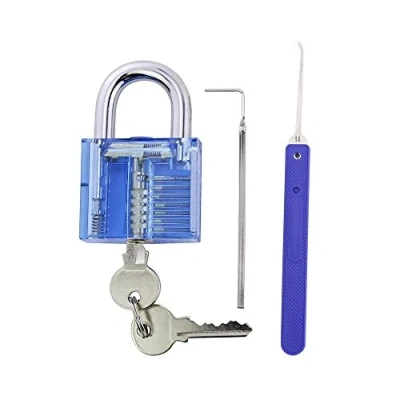 Image de Loboo Idea Cadenas à clé visible et 2 médiators professionnels en acier inoxydable double calibre, outil multifonction de poche pour crochetage serrurier débutants