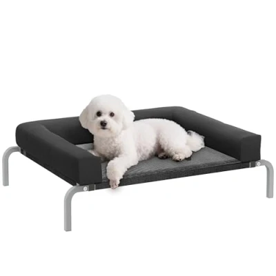 Image de PawHut lit surélevé pour Chien rafraichissant, de Camp Chiens intérieur extérieur Portable, avec Oreiller en Forme U, Maille Respirante, résistant aux morsures, 90 x 65 30 cm, Noir